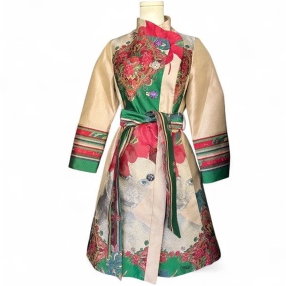 Desigual Women's Asian Tapestry Belted Funnel Neck Coat Size 40 - Picture 1 of 14